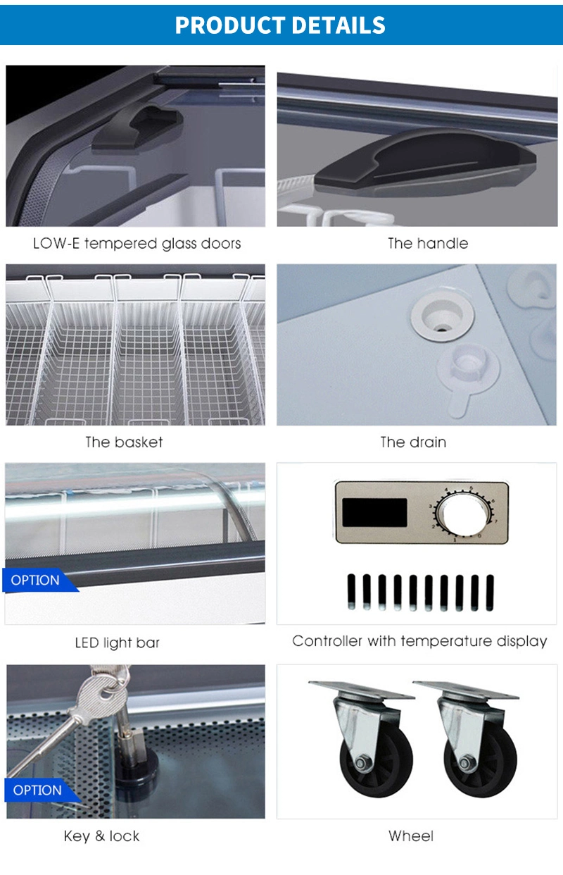 Supermarket Combined Commercial Frozen Food Open Top Glass Sliding Door Mobile Deep Chest Island Freezer