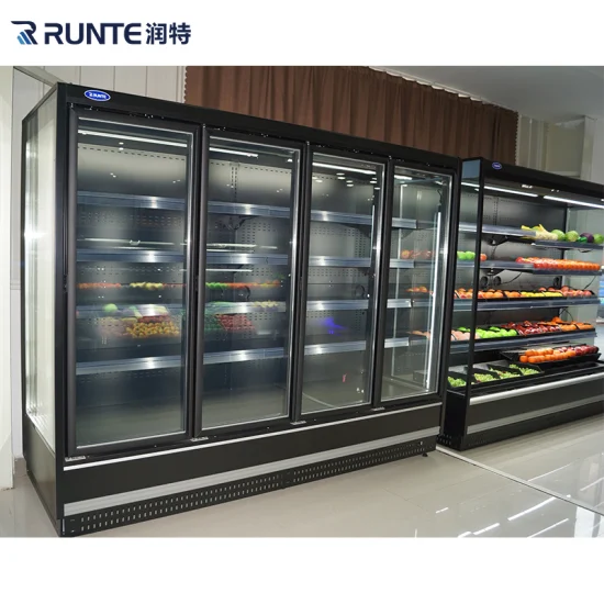 Congelador de exhibición vertical de puerta de vidrio Refrigerador congelador comercial para supermercado